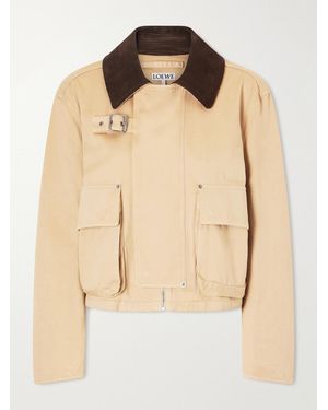 Loewe Cropped Belted Corduroy-Trimmed Cotton Jacket - Natural