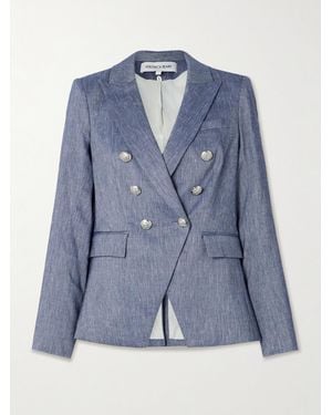 Veronica Beard Miller Dickey Double-Breasted Linen-Blend Blazer - Blue