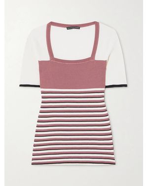 ALEXACHUNG Striped Ribbed Silk And Cotton-Blend Top - White