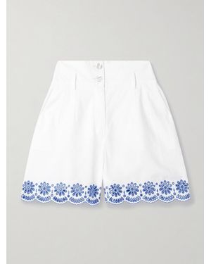 Loretta Caponi Rocchetta Broderie Anglaise-Trimmed Cotton-Poplin Shorts - White