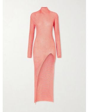Jean Paul Gaultier Asymmetric Checked Ribbed-Knit Midi Dress - Pink