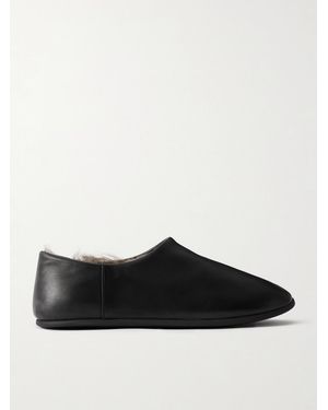 Christen Big Boot Shearling-Lined Leather Slippers - Black