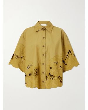 Zimmermann Mahon Embroidered Cotton Shirt - Yellow