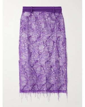 Christopher Esber Ivy Belted Sequin-Embellished Lace Midi Skirt - Purple