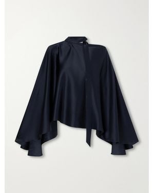 Taller Marmo Brooks One-Shoulder Scarf-Detailed Satin Blouse - Blue