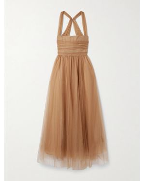 STAUD Antonia Ruched Gathered Tulle Gown - Natur