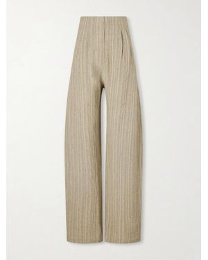 Cortana Camila Pleated Striped Linen Wide-Leg Pants - Natural