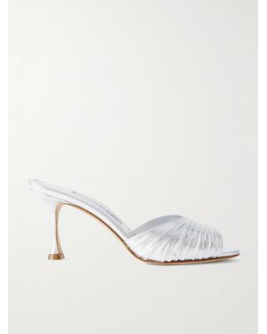 Manolo Blahnik Pirua 70 Mules Aus Metallic-Leder - Weiß