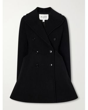 Alaïa Double-Breasted Wool-Woven Coat - Black