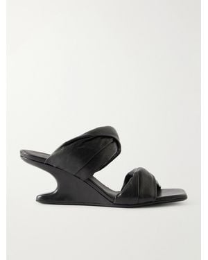 Rick Owens Twisted Cantilever Suede Wedge Mules - Black