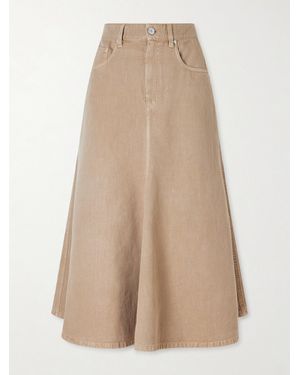 Brunello Cucinelli Cotton And Linen-Blend Twill Midi Skirt - Natural