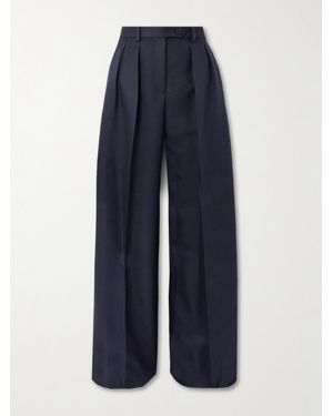 Loro Piana Devin Pleated Wool And Silk-Blend Wide-Leg Trousers - Blue