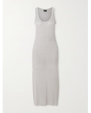 Tom Ford Sequin-Embellished Metallic Ribbed-Knit Midi Dress - White