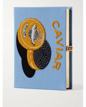Olympia Le-Tan Caviar Embroidered Appliquéd Canvas Clutch - Blue