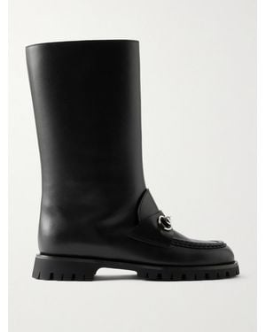 Gucci Stiefel Aus Leder Mit Horsebit-Detail - Schwarz