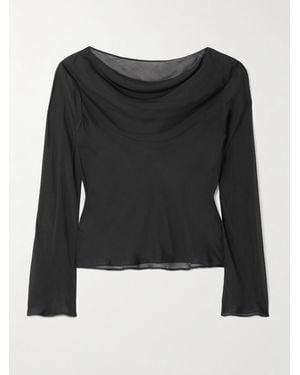 SIR. Strobe Draped Silk-Chiffon Top - Black