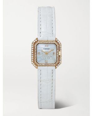 Stephanie Windsor Cartier Vintage 1980S Mini Ceinture 20Mm 18-Karat, Diamond, Mother-Of-Pearl And Leather Watch (Fits Up To 6' Wrist) - White