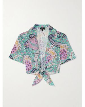 Etro Chemise Raccourcie En Voile De Coton Et De Soie Mélangés À Nœud - Bleu