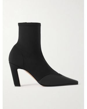 KHAITE Nevada Leather-Trimmed Stretch-Knit Ankle Boots - Black