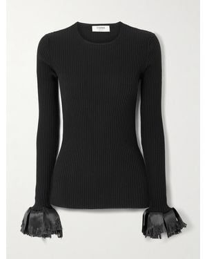 FFORME Nova Satin-Trimmed Ribbed Wool-Blend Top - Schwarz