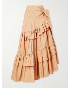 Chloé Bow-Detailed Ruffled Organic Cotton-Poplin Midi Skirt - Natural
