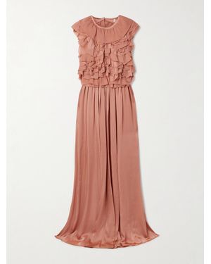 Ulla Johnson Byzantine Open-Back Ruffled Silk-Satin And Chiffon Maxi Dress - Pink