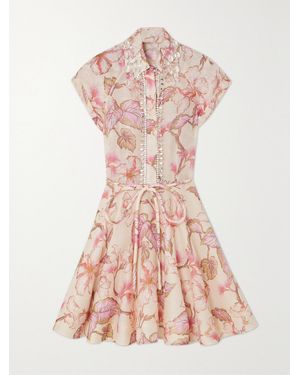 Zimmermann Matchmaker Embellished Floral-Print Linen And Silk-Blend Mini Dress - Pink
