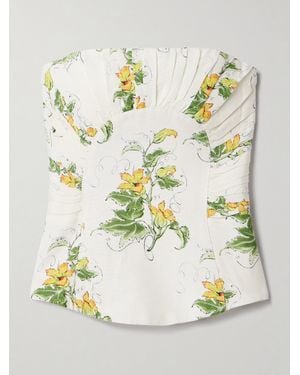 Aje. Otta Trägerloses Bustier Aus Einer Leinenmischung Mit Blumenprint Und Falten - Mettallic