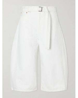 Sacai Belted Cropped High-Rise Barrel-Leg Jeans - White