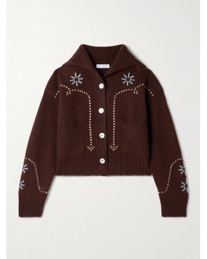 Calle Del Mar Intarsia-Knit Cashmere Cardigan - Brown
