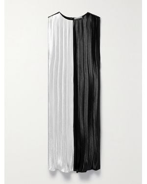 Partow Colette Two-Tone Pleated Hammered-Satin Midi Dress - Schwarz