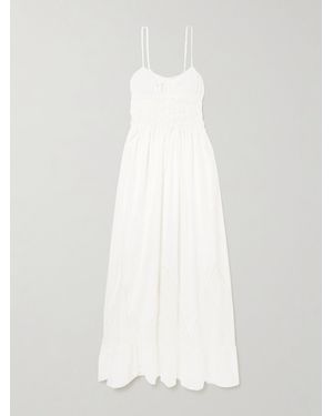 Faithfull the Brand Meline Lace-Trimmed Pintucked Shirred Cotton-Voile Maxi Dress - White