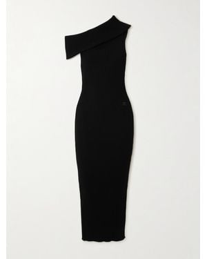 Courreges Twist Off-The-Shoulder Embroidered Ribbed-Knit Maxi Dress - Black