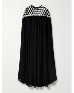Dima Ayad Gathered Embroidered Tulle And Georgette Maxi Dress - Black