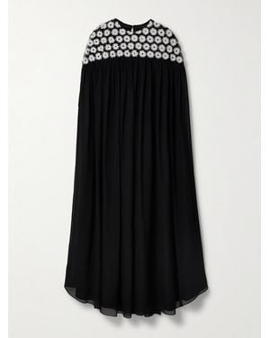 ‎Dima Ayad Gathered Embroidered Tulle And Georgette Maxi Dress - Black