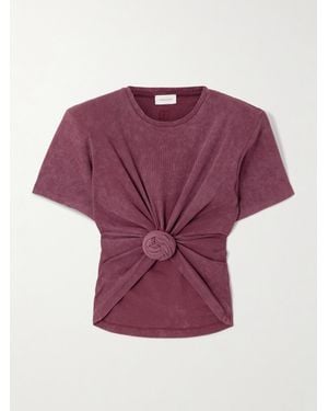 Magda Butrym Cropped Knotted Ribbed Cotton-Blend Jersey T-Shirt - Purple