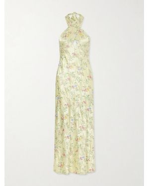 RIXO London Dune Floral-Embroidered Satin Maxi Dress - Metallic
