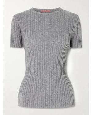 The Elder Statesman Ribbed Cashmere T-Shirt - Gray