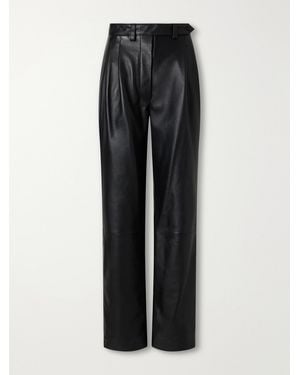 Giuliva Heritage The Cornelia Pleated Panelled Leather Straight-Leg Trousers - Black