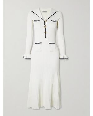 Self-Portrait Striped Ribbed-Knit Midi Dress - White