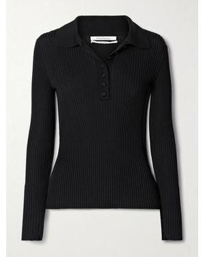 Another Tomorrow Pullover Aus Rippstrick Mit Polokragen - Schwarz