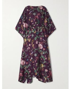 La DoubleJ Belted Floral-Print Silk-Twill Kaftan - Purple