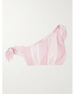 Posse Rosie Cropped One-Shoulder Tie-Detailed Striped Cotton Top - Pink