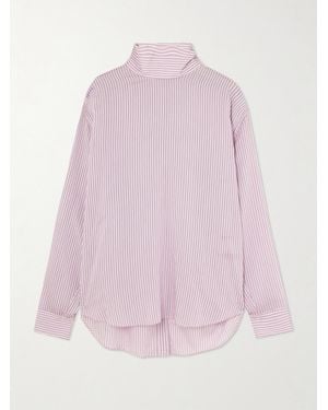 Tibi Striped Lyocell And Silk-Blend Turtleneck Blouse - Pink