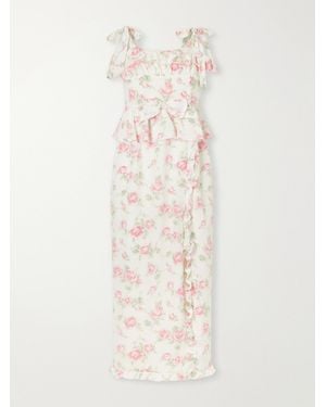 Alessandra Rich Ruffled Floral-Print Silk Dress - White
