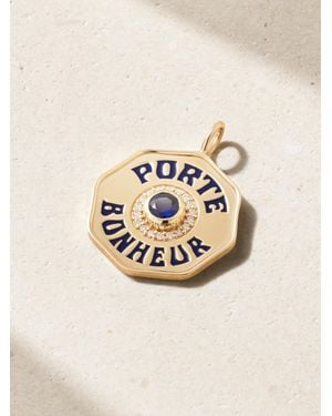 Marlo Laz Large Porte Bonheur 14-Karat, Sapphire, Diamond And Enamel Pendant - Natural