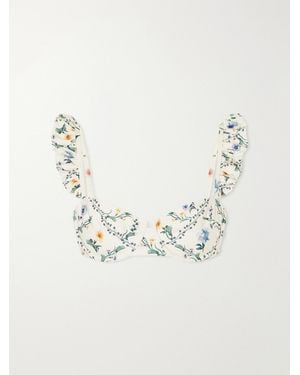 Agua Bendita Kiwi Brisa Floral-Print Bikini Top - Natural
