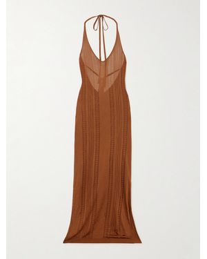 Donde Esteban Guayabera Pointelle-Knit Maxi Dress - Brown