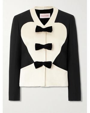 Valentino Garavani Bow-Embellished Ribbed Cotton-Blend And Wool And Silk-Blend Crepe Jacket - Black