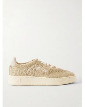 Autry Easyknit Suede-Trimmed Metallic Knitted Trainers - Natural